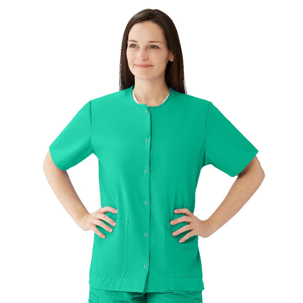 Medline Women's Snap-Front Jewel-Neckline Scrub Top, 2 Pockets, Jade, Size XS, 1/EA  (851NTJXS) Each