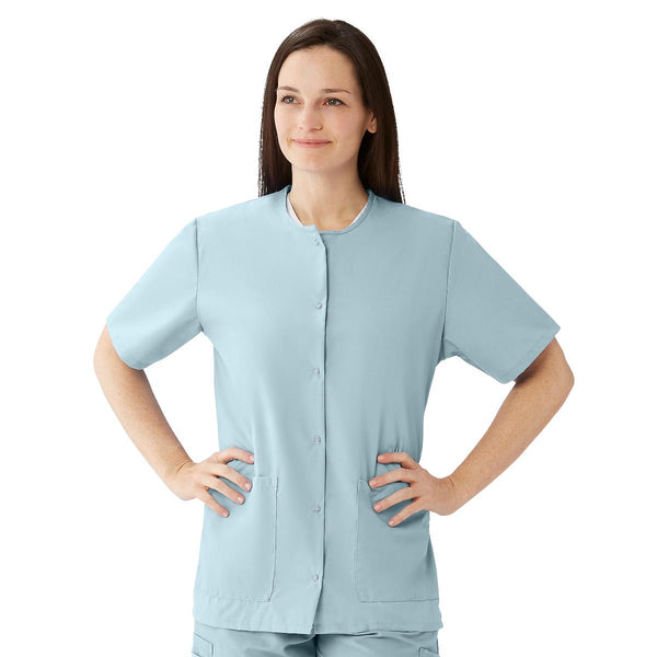 Medline Women's Snap-Front Jewel-Neckline Scrub Top, 2 Pockets, Misty, Size 3XL, 1/EA  (851NTZXXXL) Each