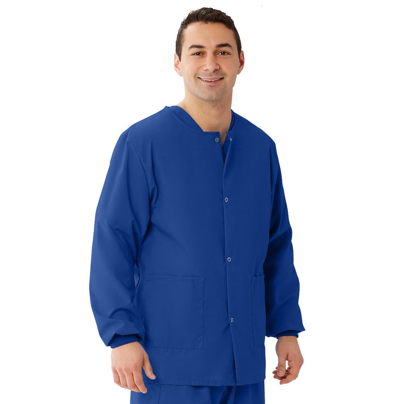 AngelStat Unisex Snap-Front Warm-Up Scrub Jacket, Sapphire, Size 4XL, 1/EA  (849NHT4XL) Each