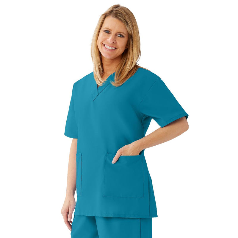 AngelStat Women's V-Neck Tunic Scrub Tops with 2 Pockets, Peacock, Size M, 1/EA  (893NBTM) Each