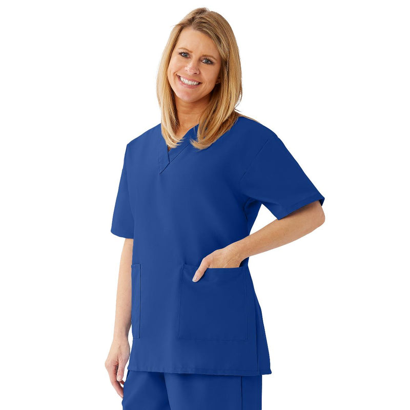 AngelStat Women's V-Neck Tunic Scrub Tops with 2 Pockets, Sapphire, Size 2XL, 1/EA  (893NHTXXL) Each