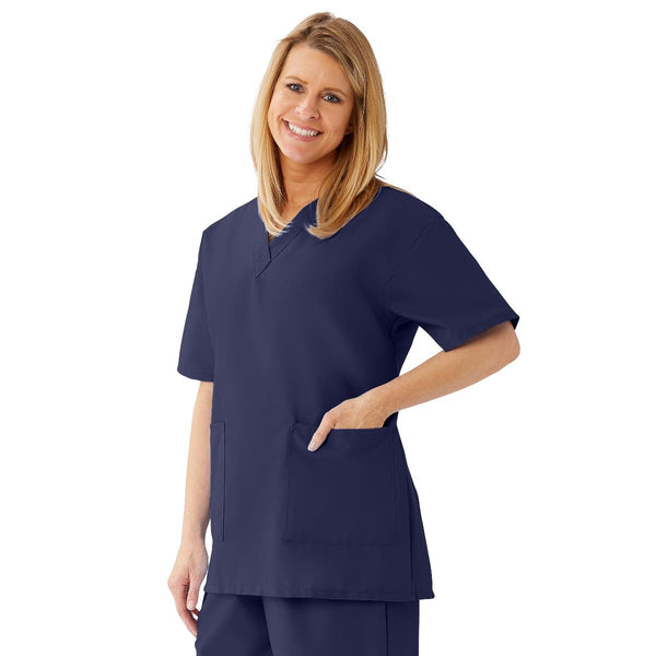 AngelStat Women's V-Neck Tunic Scrub Tops with 2 Pockets, Navy, Size M, 1/EA  (893NNTM) Each