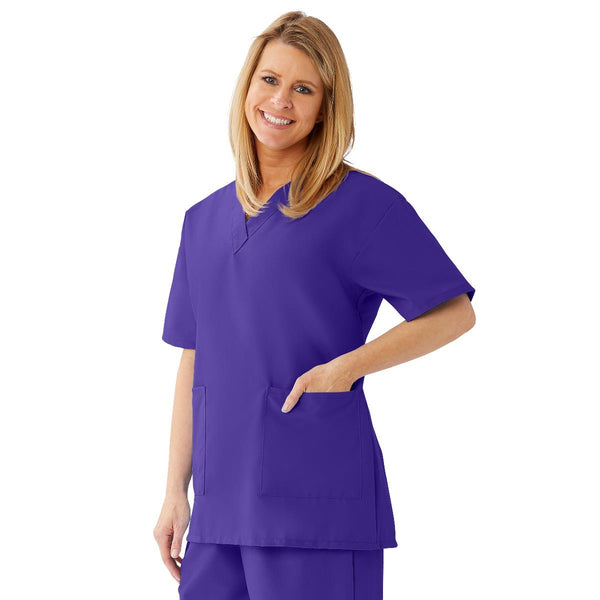 AngelStat Women's V-Neck Tunic Scrub Tops with 2 Pockets, Regal Purple, Size S, 1/EA  (893NRPS) Each