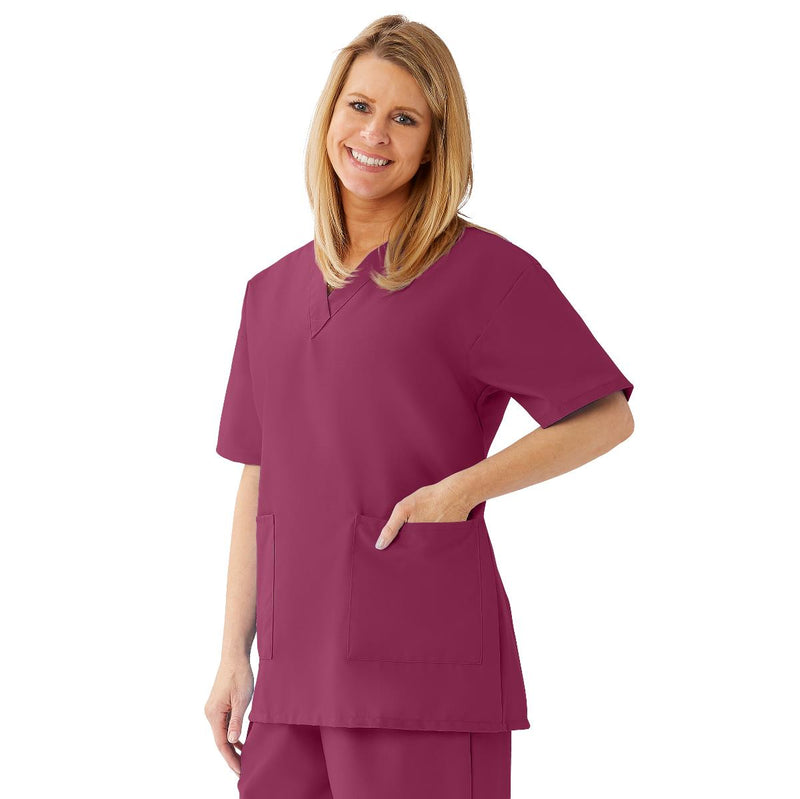 AngelStat Women's V-Neck Tunic Scrub Tops with 2 Pockets, Raspberry, Size 4XL, 1/EA  (893NTR4XL) Each