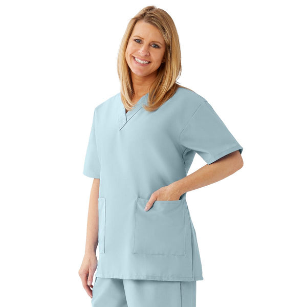 AngelStat Women's V-Neck Tunic Scrub Tops with 2 Pockets, Misty, Size XS, 1/EA  (893NTZXS) Each