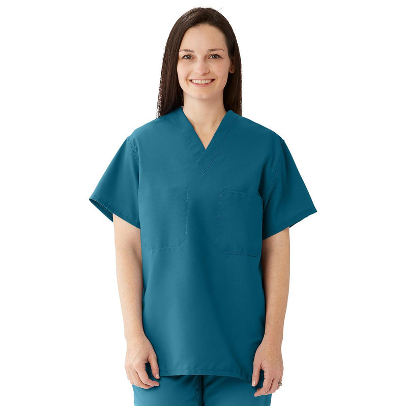 ComfortEase Unisex Reversible Scrub Top with 2 Pockets, Caribbean Blue, Size 3XL, Medline Color Code, 1/EA  (910JCBXXXL-CM) Each