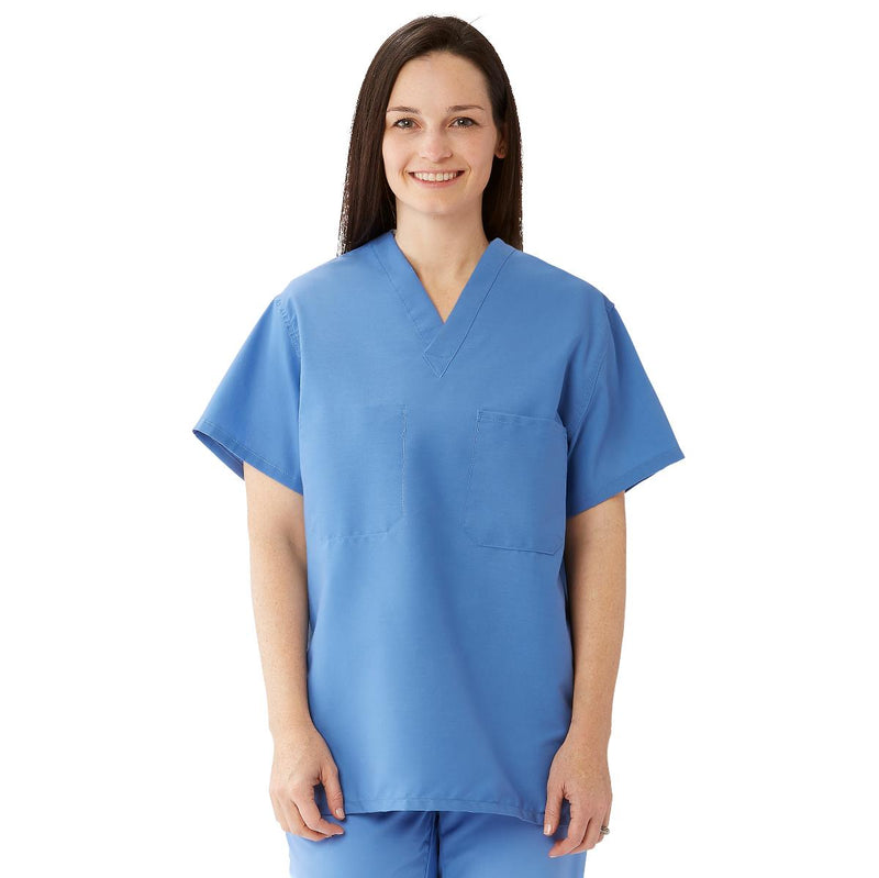 ComfortEase Unisex Reversible Scrub Top with 2 Pockets, Ceil Blue, Size XS, Medline Color Coding, 1/EA  (910JTHXS-CM) Each