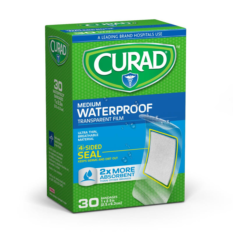 CURAD Clear Waterproof Adhesive Bandages, 1" x 2-1/2", 24/CS  (CUR00005RB) Case of 24