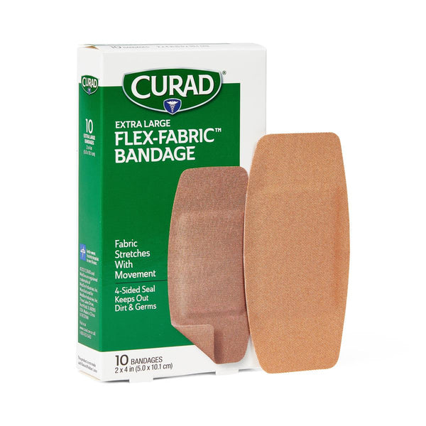 CURAD Flex-Fabric Adhesive Bandages, Extra Large 2" x 4" Strips, 10/Bx, 24/CS  (CUR00727RBV1) Case of 24