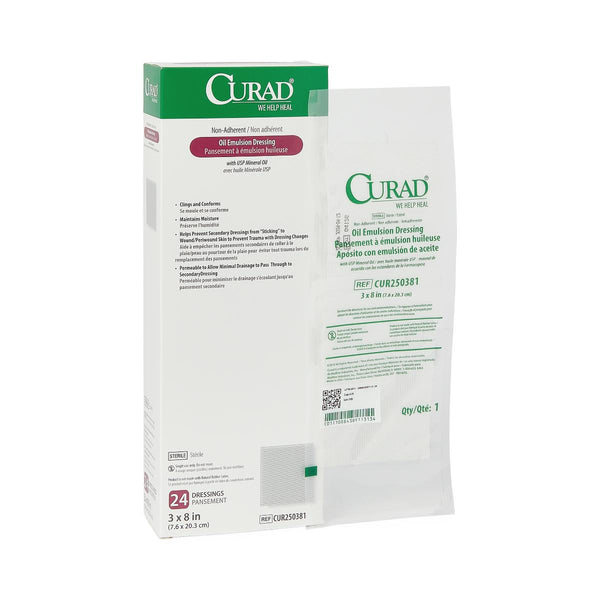 CURAD Non-Adherent Oil Emulsion Dressing, Sterile, 3" x 8", 144/CS  (CUR250381) Case of 144