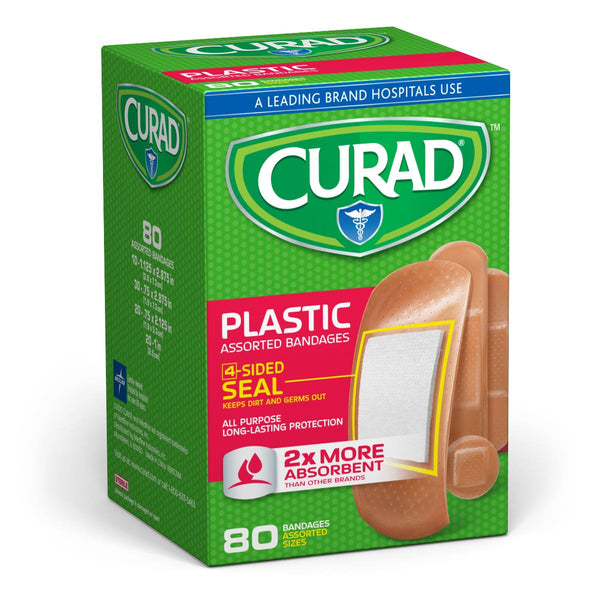 CURAD Plastic Adhesive Bandage, Assorted Sizes, 80 Bandages/Box, 24/CS  (CUR45157RB) Case of 24