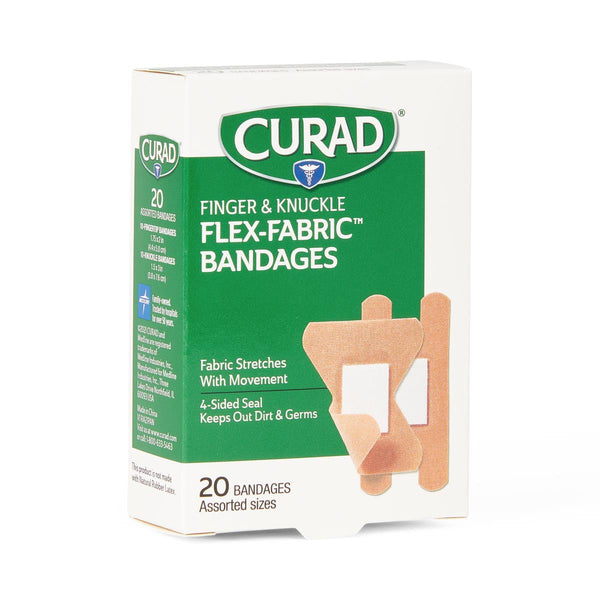 CURAD Flex-Fabric Adhesive Bandages, Finger/Knuckle Assorted (1-1/2" x 3" and 1-3/4" x 2"), 10 Finger/10 Knuckle/Bx, 1/BX  (CUR45246RBH) Box of 1