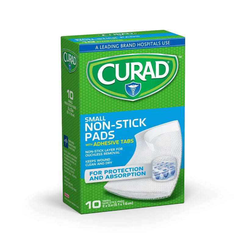 CURAD Sterile Nonstick Pad with Adhesive Tabs, 2" x 3", 10/Box, 12/CS  (CUR47146NRB) Case of 12