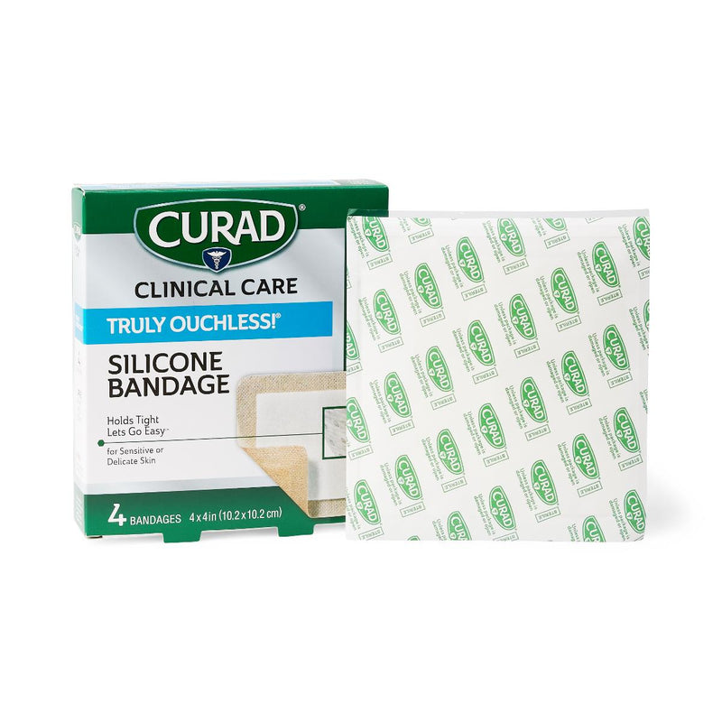 CURAD Silicone Flexible Fabric Bandages, 4" x 4" (10.16 x 10.16 cm), 4/Box, 1 BX (05166CS) Box of 1