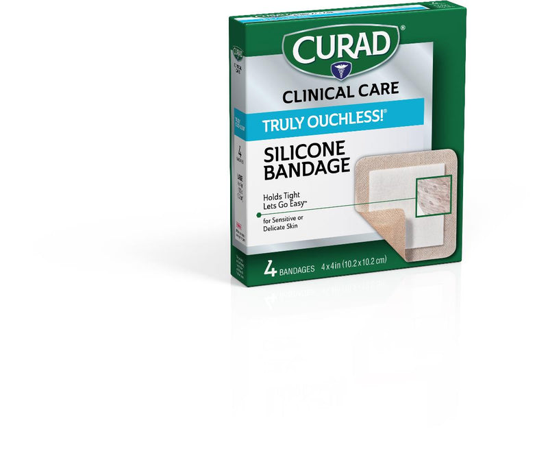 CURAD Silicone Flexible Fabric Bandages, 4" x 4" (10.16 x 10.16 cm), 4/Box, 24/CS  (CUR5001V1) Case of 24