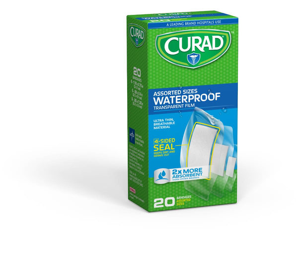 CURAD Clear Polyurethane Film Waterproof Adhesive Bandages, Assorted Sizes, 24/CS  (CUR5108) Case of 24