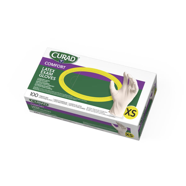 CURAD Powder-Free Latex Exam Gloves, Size XS, 100/BX (CUR8103H) Box of 100