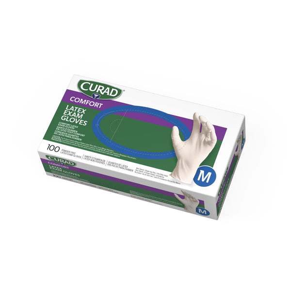 CURAD Latex Exam Gloves, Size M, 100/BX (CUR8105H) Box of 100