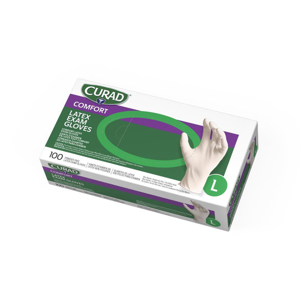 CURAD Latex Exam Gloves, Size L, 100/BX (CUR8106H) Box of 100
