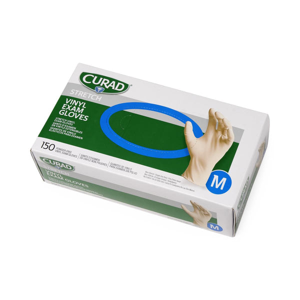 CURAD Powder-Free Stretch Vinyl Exam Gloves, Size M, 1500/CS (CUR9225) Case of 1500