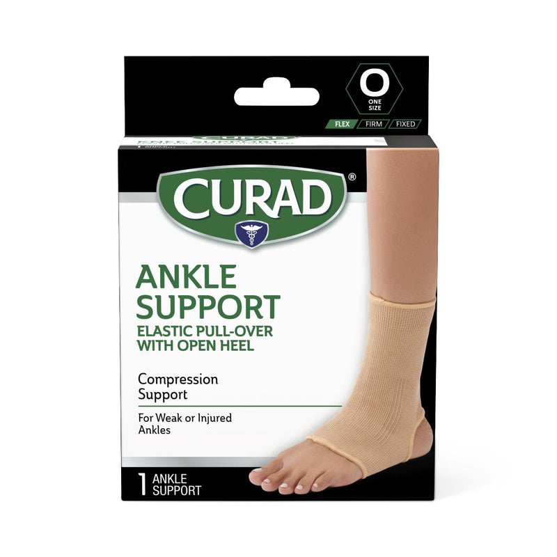 CURAD Elastic Open-Heel Ankle Support, Universal Size, Right or Left Ankle, Retail Packaging, 4 Supports/Case, 4/CS (CURORT261U) Case of 4