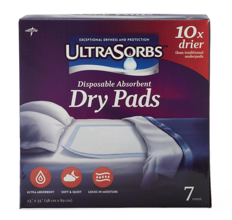 Ultrasorbs Disposable Absorbent Dry Pad Underpads, Retail Packaging, 23" x 36", 7/Pack, 6/CS (DRY2336RET7A) Case of 6