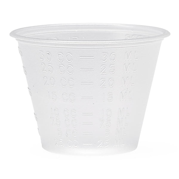 Graduated Plastic Medicine Cup, 1 oz., Calibrated in 1-8 drams, 1/8-1 fluid oz., 1-2 tablespoons, and 2.5-30 mL and cc, 5000/CS  (DYND80000) Case of 5000