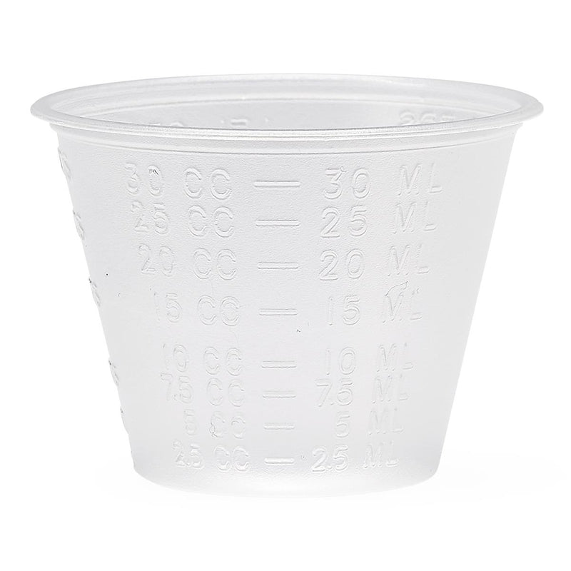 Graduated Plastic Medicine Cup, 1 oz., Calibrated in 1-8 drams, 1/8-1 fluid oz., 1-2 tablespoons, and 2.5-30 mL and cc, 100/PK  (DYND80000H) Pack of 100