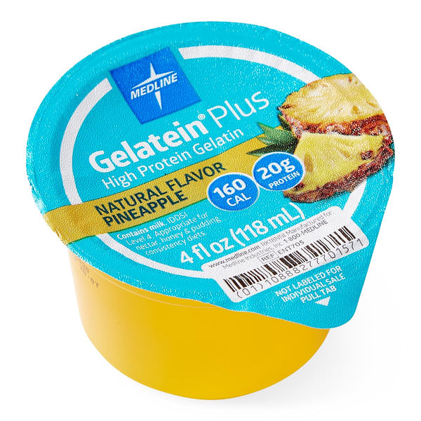 Gelatein Plus High-Protein Gelatin, Pineapple Flavor, 4-oz. Cup, 36/CS (ENT705) Case of 36