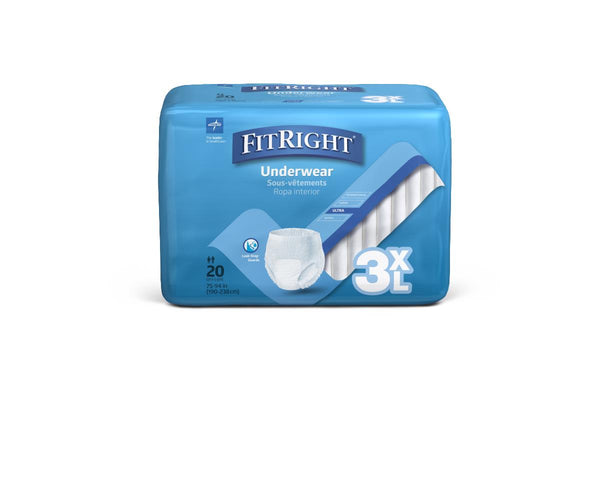 FitRight Heavy Absorbency Protective Underwear, Size 3XL, 75"-94", 20/BG (FIT800Z) Bag of 20