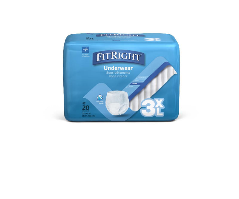 FitRight Heavy Absorbency Protective Underwear, Size 3XL, 75"-94", 20/BG (FIT800Z) Bag of 20