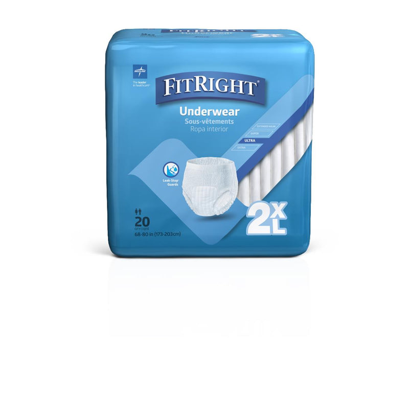 FitRight Heavy Absorbency Protective Underwear, Size 2XL, 68"-80" Waist, 20/BG (FIT700AZ) Bag of 20