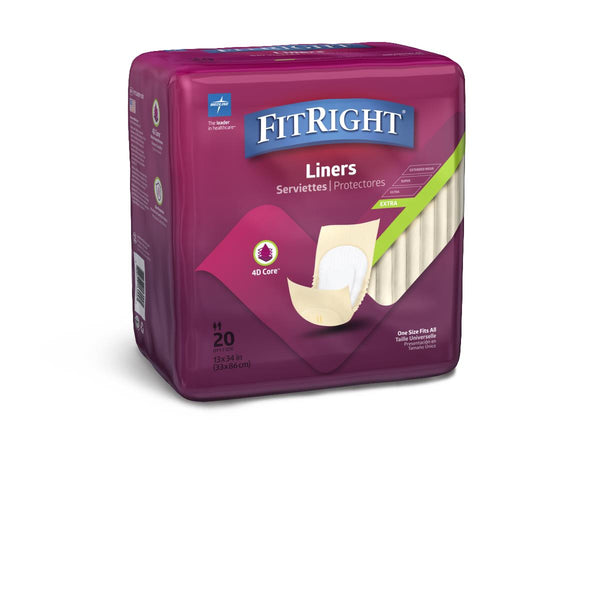FitRight Incontinence Liners, Moderate, 13" x 34", 20/BG (FITLINER100Z) Bag of 20