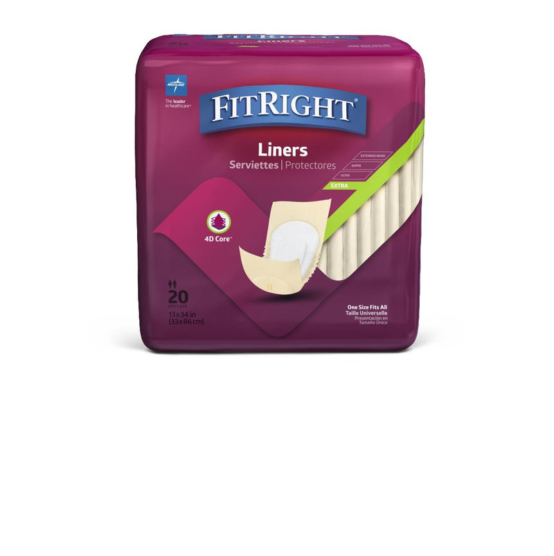 FitRight Incontinence Liners, Moderate, 13" x 34", 80/CS (FITLINER100) Case of 80