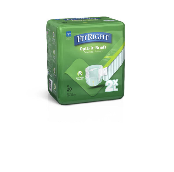 FitRight Plus Adult Incontinence Briefs, Size 2XL, for Waist Size 60"-70", 80/CS (FITPLUSXXL) Case of 80