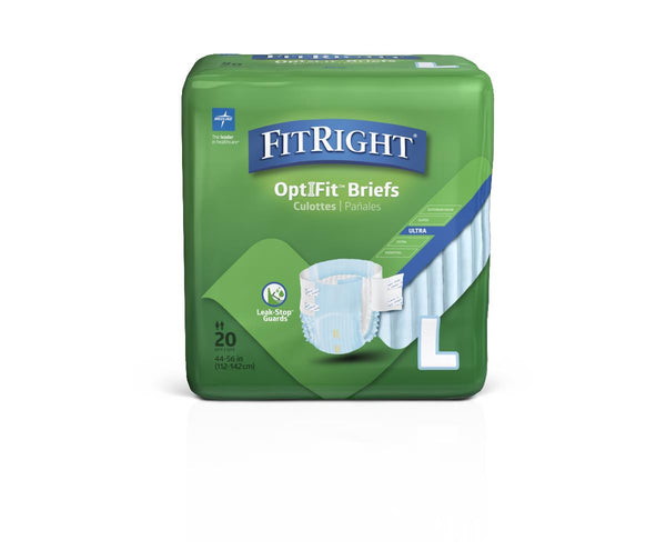 FitRight Ultra Adult Incontinence Briefs, Size L, for Waist Size 44"-56", 80/CS (FITULTRALG) Case of 80