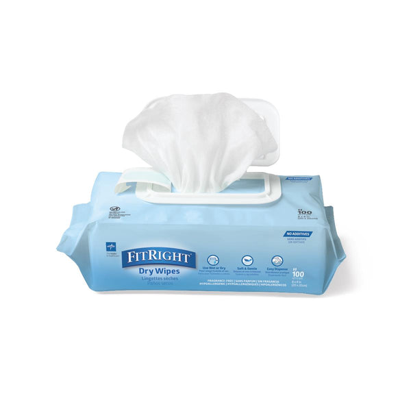 FitRight Soft Dry Wipes, 8" x 8", 100/Package, 1200/CS (FRDW263854) Case of 1200
