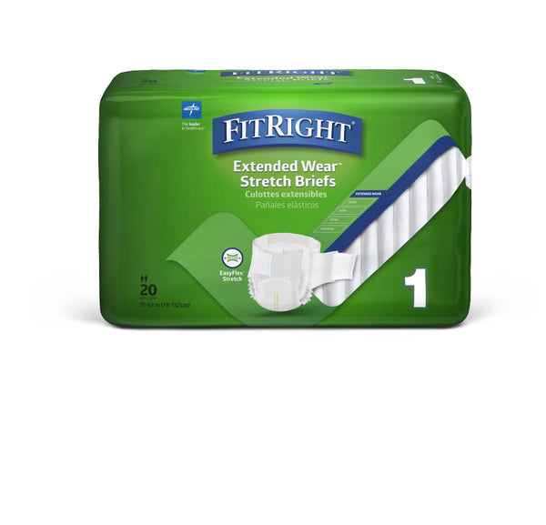 FitRight Extended Wear Stretch Briefs, Size 1, 31"-52", (78-132 cm), 80/CS (FREW1) Case of 80