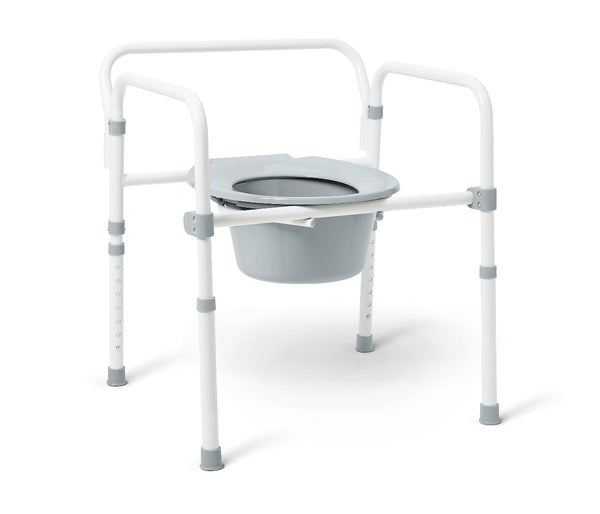 Economy Elongated Steel 3-in-1 Folding Commode, Includes Seat, Bucket, and Splashguard, No Seat Lid or Armrests, 4/CS (G1-202ELX4) Case of 4