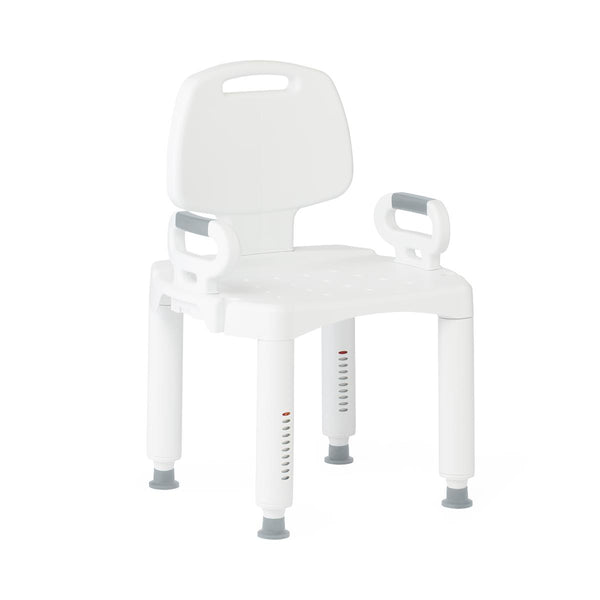 Shower Chair with Backrest and Arms, 350 lb. Weight Capacity, Adjustable Legs, White Plastic, 1 EA (G2-105RX1) Each