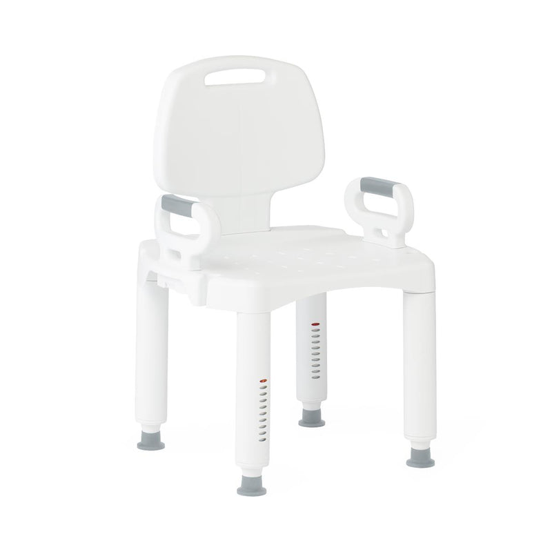 Shower Chair with Backrest and Arms, 350 lb. Weight Capacity, Adjustable Legs, White Plastic, 1 EA (G2-105RX1) Each