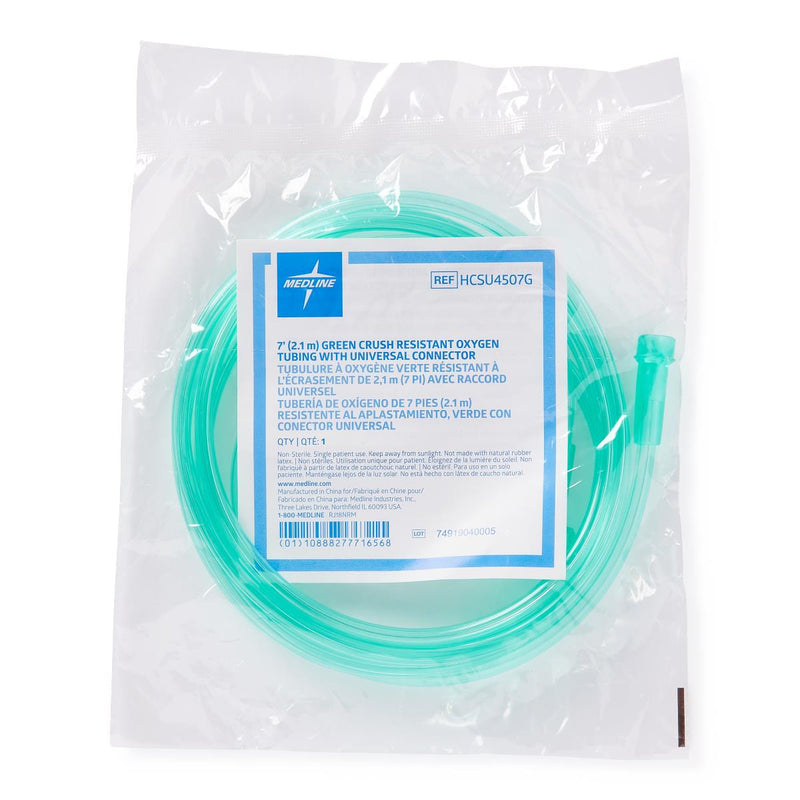 Green Crush-Resistant Oxygen Tubing, 25', Universal Connector, 25/CS  (HCSU4525G) Case of 25