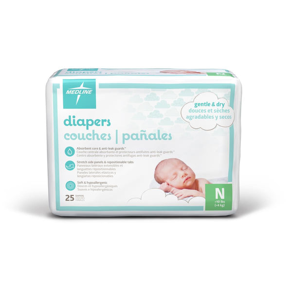 Disposable Baby Diapers, Size N, < 10 lbs., 200/CS (MBD200N) Case of 200