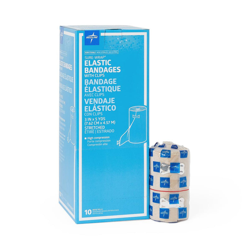 Sure-Wrap Elastic Bandage with Clips, 3" x 5 yd. (7.6 cm x 4.6 m), 50/CS  (MDS055003) Case of 50