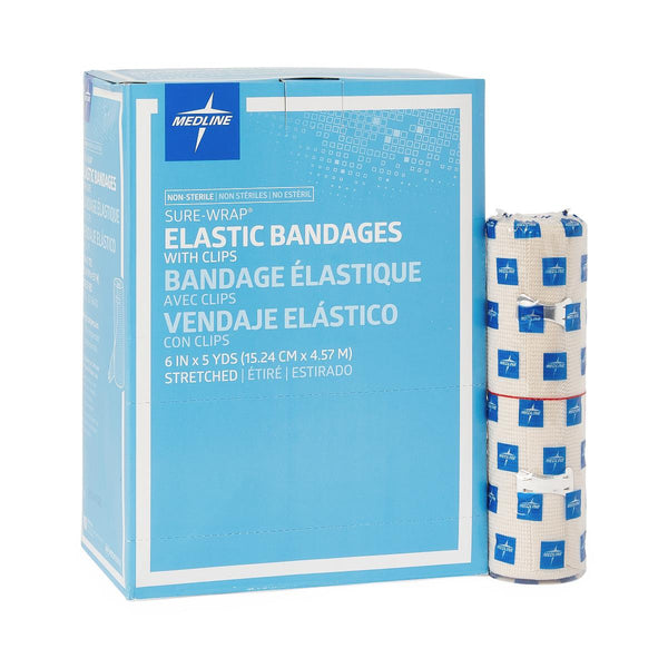 Sure-Wrap Elastic Bandage with Clips, 6" x 5 yd. (10.2 cm x 4.6 m), 50/CS  (MDS055006) Case of 50