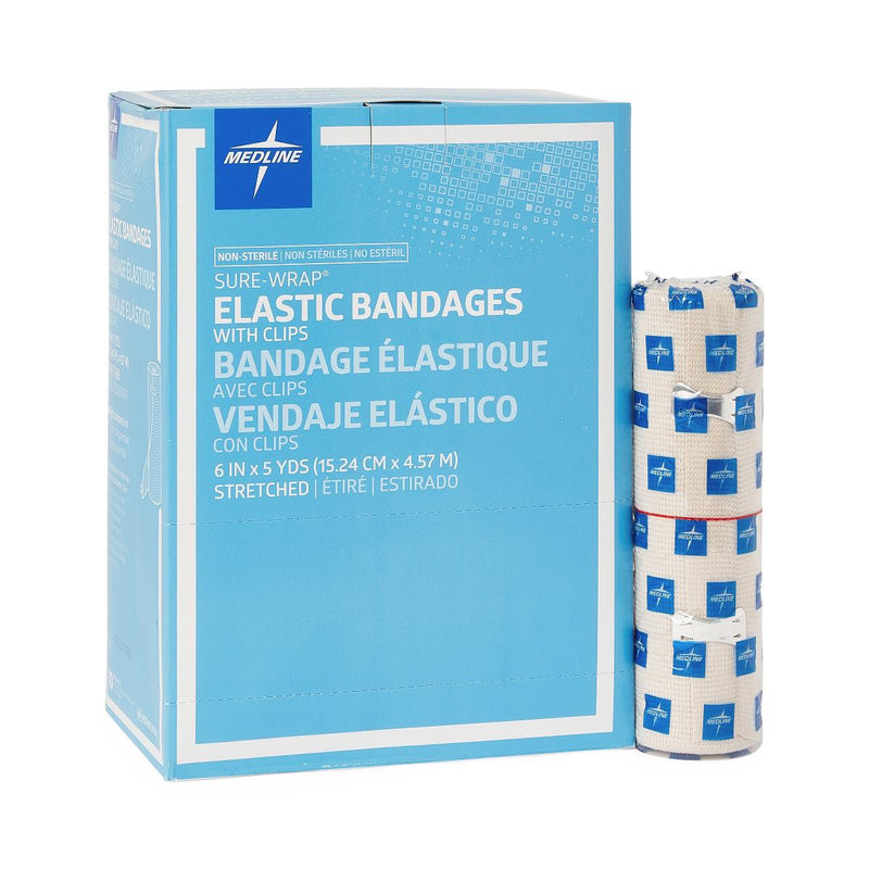 Sure-Wrap Elastic Bandage with Clips, 6" x 5 yd. (10.2 cm x 4.6 m), 50/CS  (MDS055006) Case of 50