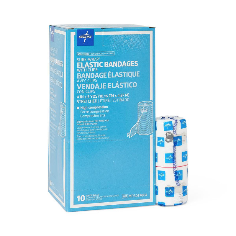 Sure-Wrap White Elastic Bandage, 4" x 5 yd. (10.2 cm x 4.6 m), 50/CS  (MDS057004) Case of 50