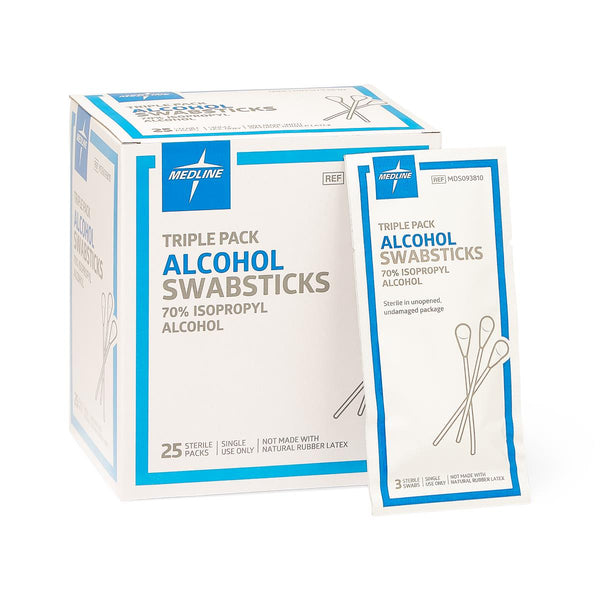 Sterile Alcohol Swabsticks, 3/pk, 250/CS (MDS093810) Case of 250