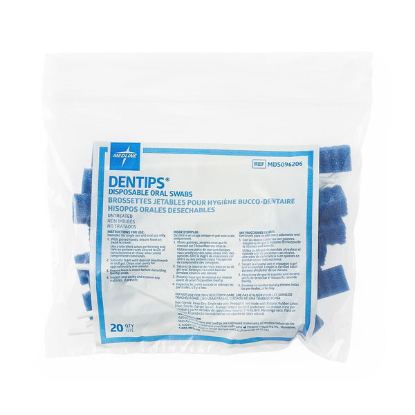 DenTips Oral Swab, Untreated, Adult, 20/Bag, 50/CS (MDS096206) Case of 50