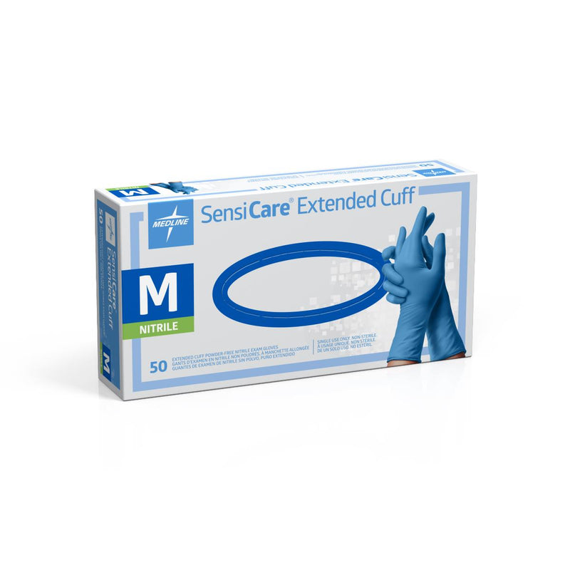 SensiCare Exam Glove, Nitrile, Extended Cuff, Size M, 50/BX (MDS1285H) Box of 50